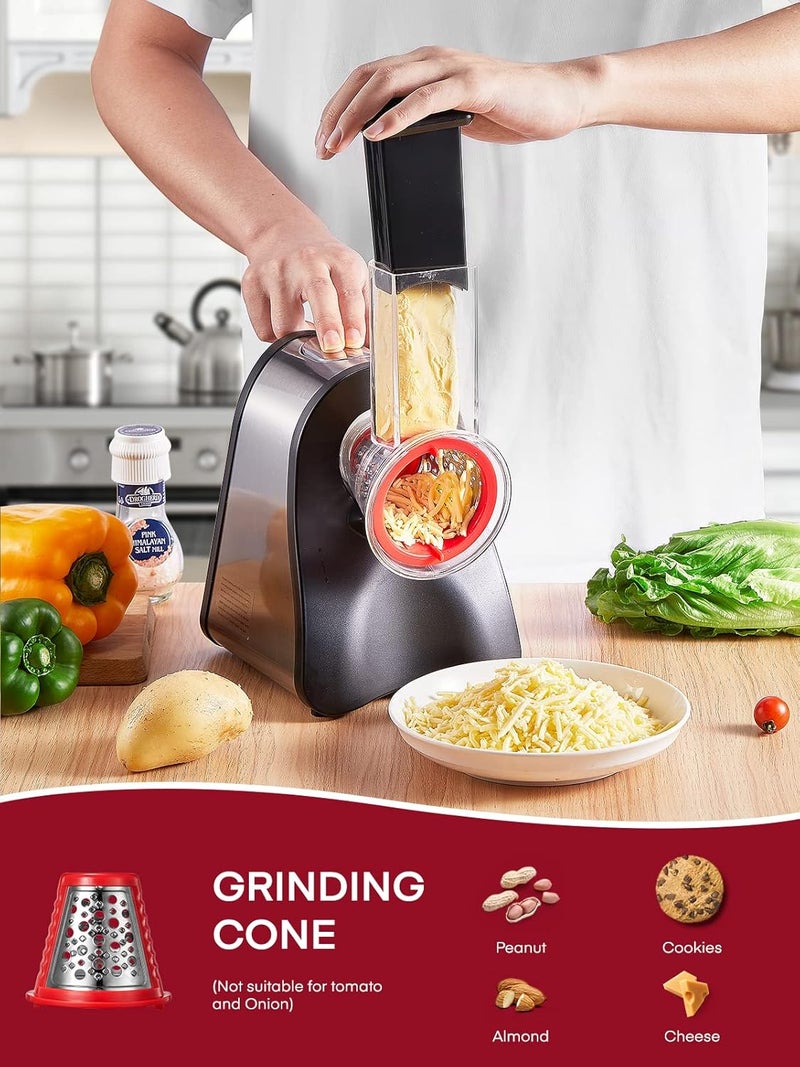 FOHERE Electric Cheese Grater Salad Maker, Electric Slicer Shredder for Home Kitchen Use, One-Touch Easy Control, Electric Grater for Vegetables, Cheeses and Nuts, BPA-Free, Red - Image 4